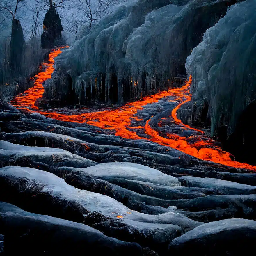 Lava Lake In Frozen Island