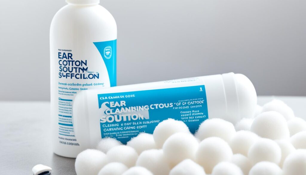 cotton ball and ear-cleaning solution