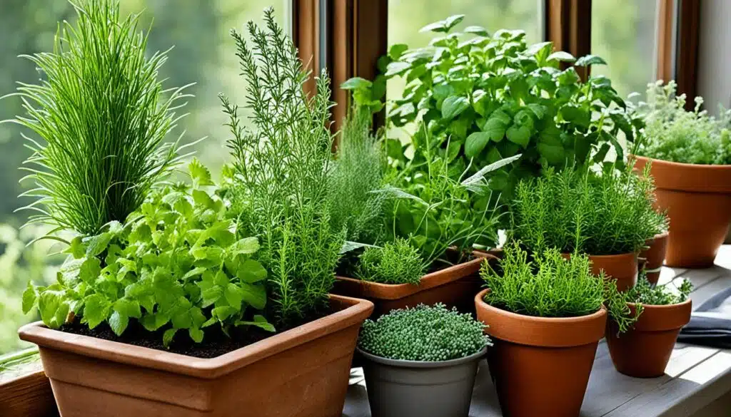 herbs in containers